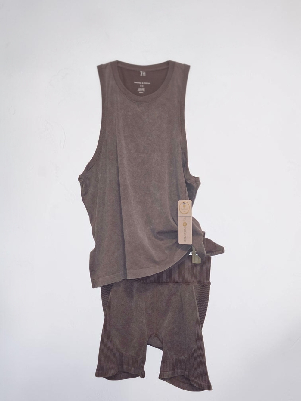 Sleeveless Knit Tank Top & 5" Biker Short Sets in Mocha Brown, NWT - Picture 3 of 5